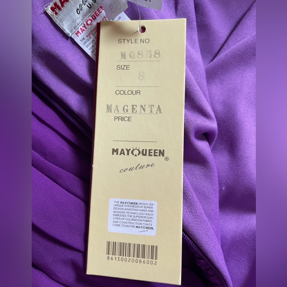 May Queen Vibrant Magenta One-Shoulder Ruffle Dress Size 8 - Picture 8 of 14
